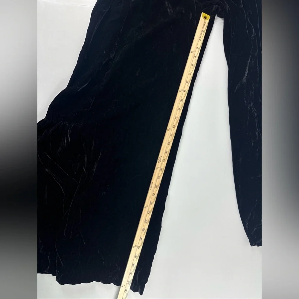 Free People C Est La Vie Wide Leg Pop Star Velvet Pants Size 12 Black Side Zip - Picture 12 of 13